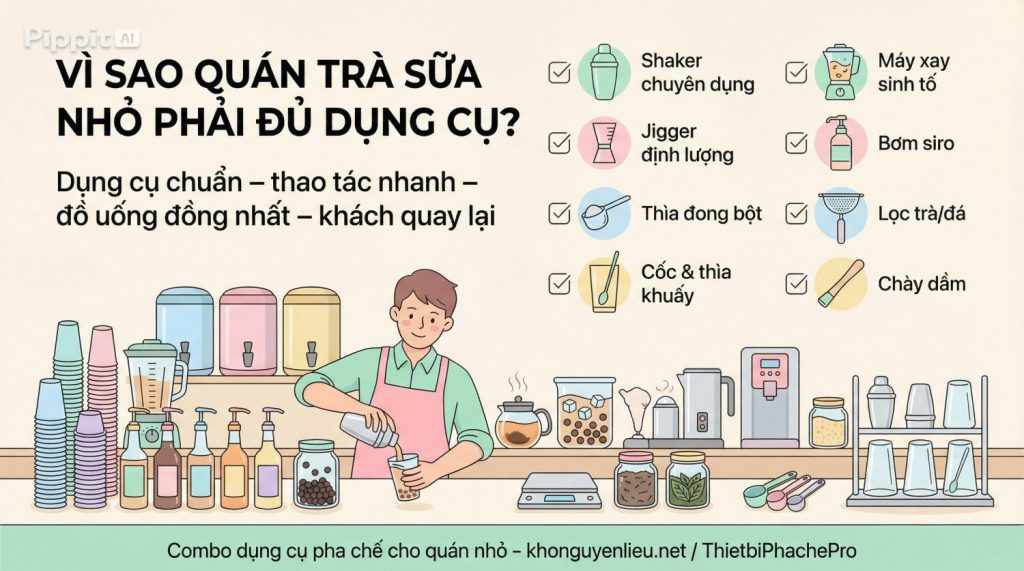 Bộ Dụng Cụ Pha Chế Không Thể Thiếu Cho Quán Trà Sữa Nhỏ