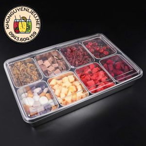 Khay Topping Inox 8 ngăn nắp nhựa mica