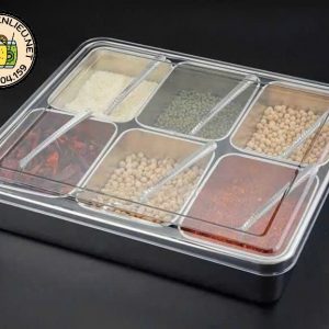 Khay Topping Inox 6 ngăn nắp nhựa mica