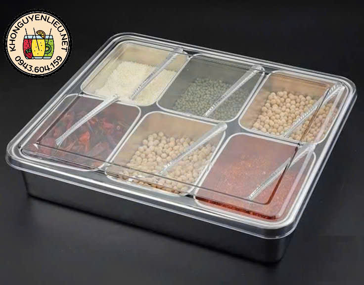 Khay Topping Inox 6 ngăn nắp nhựa mica